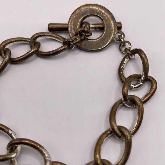 MONET Silvertone Chain Rhinestone Heart Charm Toggle Clasp Vintage Flawed - Picture 3 of 6